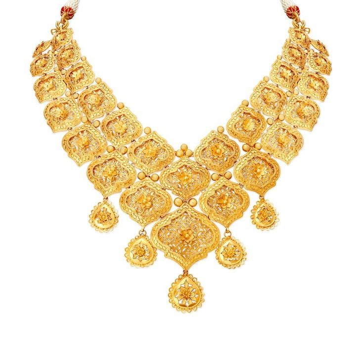 Ornate 22K gold bridal necklace with intricate floral filigree work